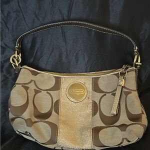 Coach Tan and Gold Signature Shoulder Bag
